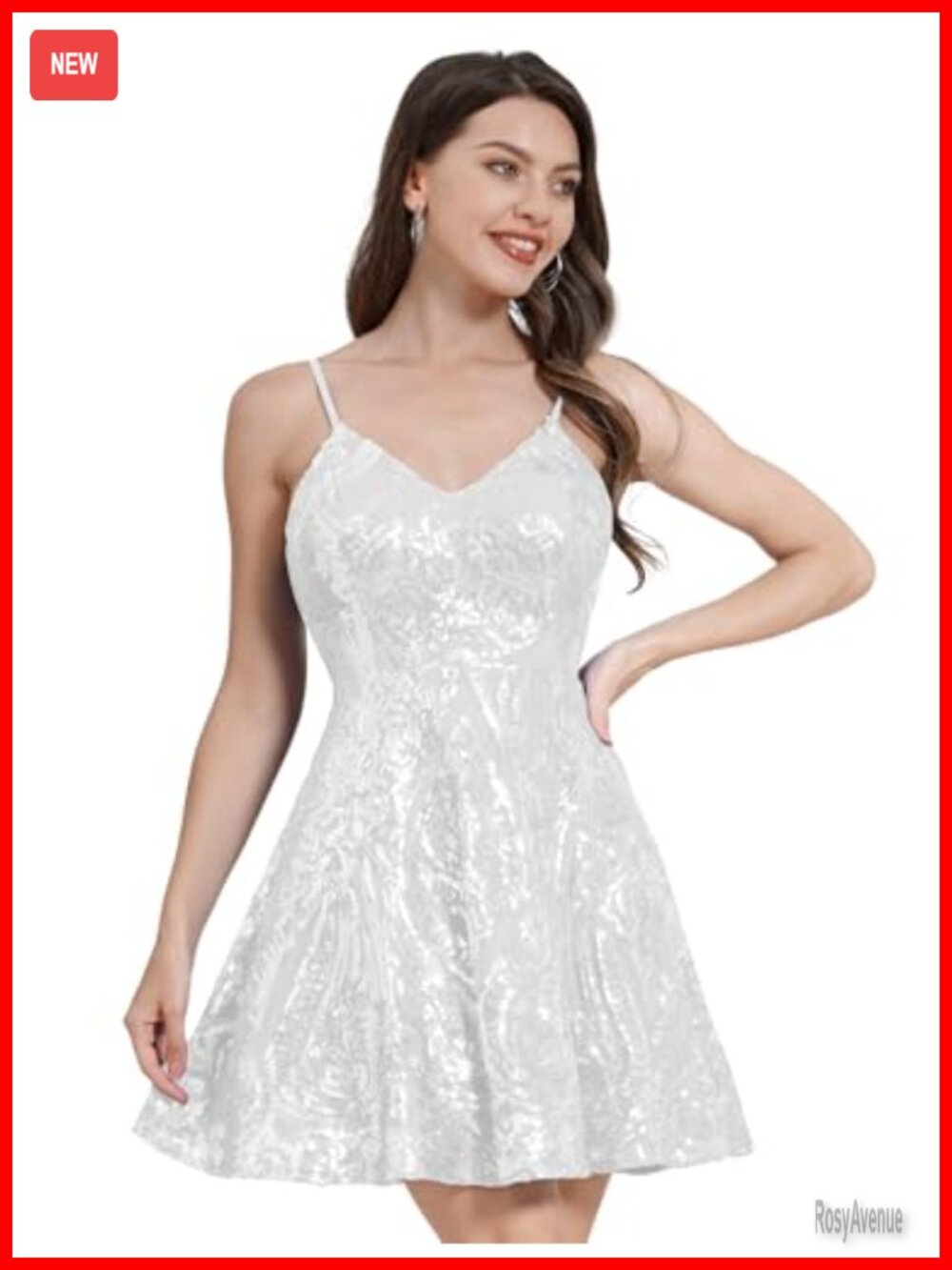 Sequin Mini Prom Dress A-Line Backless Spaghetti Straps V-Neck
